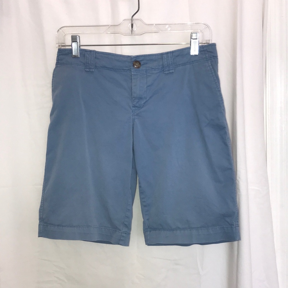 Blue low rise, bermuda length shorts
